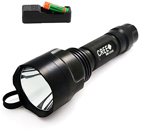 Forrader C8 CREE XM-L2 U3 Superhelle LED-Taschenlampe mit Druckknopf, gesteuert mit 5 Modi, schwarz, schwarz