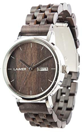 LAiMER Herren-Armbanduhr RAÚL Mod. 0063 aus Sandelholz - Analoge Automatikuhr mit Edelstahlgehäuse und Armband aus Holz - 21 Jewels