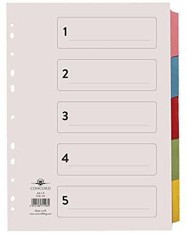 Concord Subject Dividers 230 Micron 5-Part Printed A4 Assorted Ref 71198/PJ11