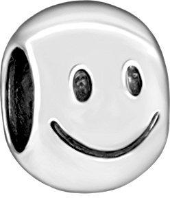 Quiges 925 Sterling Silber 3D Fröhliches Smiley Charm Bead