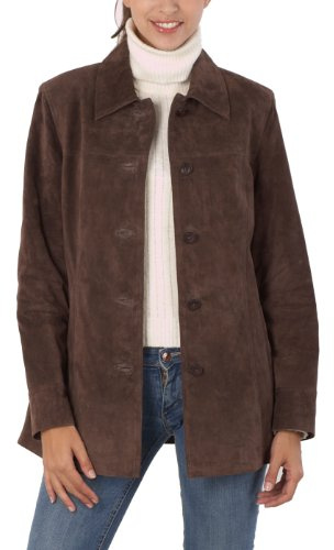BGSD Women Anna Suede Leather Car Coat (Also available in Plus Size & Petite), Brown, Large
