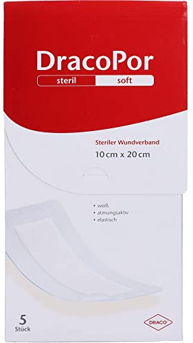 DRACOPOR Wundverband 10 x 20 cm steril 80 g, Weiss, 5 Stück