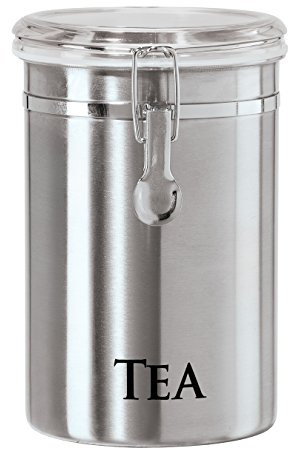 OGGI 60-Ounce Brushed Stainless Steel Tea Airtight Canister with Acrylic Lid