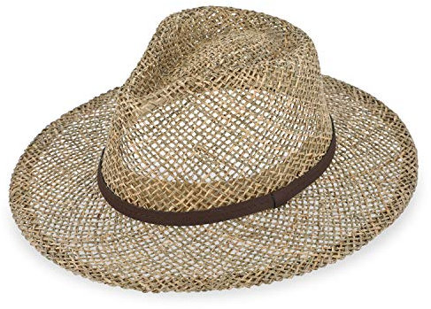 fiebig Traveller Seegrashut für Damen & Herren | Sonnenhut aus 100% Seegras | Sommerhut mit Kunstlederband in Farbe Natur (55-S)