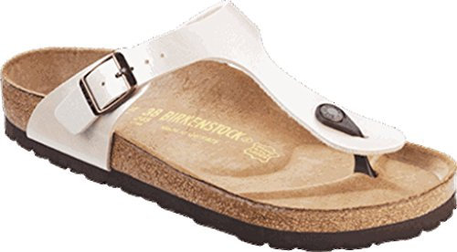 Birkenstock Classic Gizeh Birko-Flor Damen Zehentrenner, Elfenbein (Graceful Pearl White/Antique Lace), 42 EU