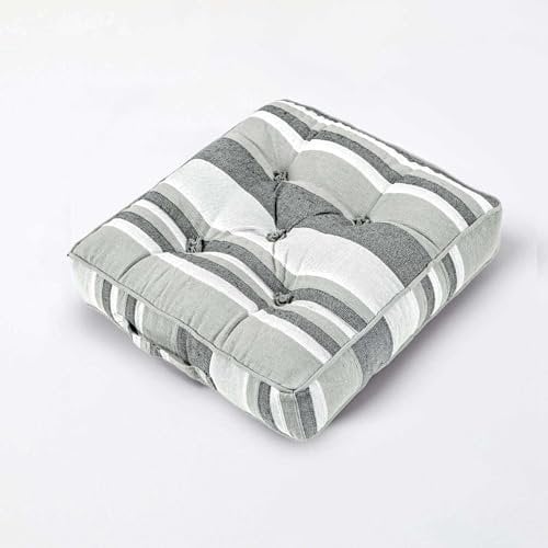 Homescapes Kissen Stuhlkissen Sitzkissen Morocco 40 x 40 cm grau weiß gestreift 100% Reine Baumwolle mit Polyesterfüllung