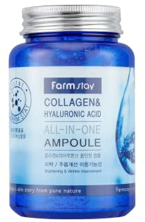 Farmstay Collagen and Hyaluronic Acid All-in-One Ampoule - Face Serum Reduces Fine Lines and Wrinkles - Serum for Face with Marine Collagen - 8.45 oz