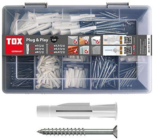 TOX Sortimentskoffer Plug & Play Dübel Set mit Allzweckdübel TRIKA 5x31 mm (60, 6x36 mm (70, 8x51 mm (30 St.) + passende Schrauben, für nahezu alle Baustoffe, 320-tlg, 01190101