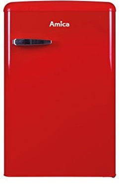 Amica KS 15610 R Retro Kühlschrank mit Gefrierfach / Chili Red (Rot) / 88cm (H) x 55cm (B) x 62cm (T) / Retro-Design