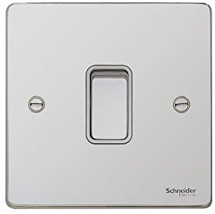 Schneider Electric GU1514WPC Ultimate Low Profile Polished Chrome White Insert 1 Gang Intermediate 16AX Plate Switch