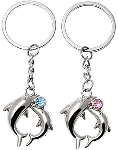 sourcingmap® Schlüsselanhänger Delfin mit Strassstein, 2 Stück, Silber de