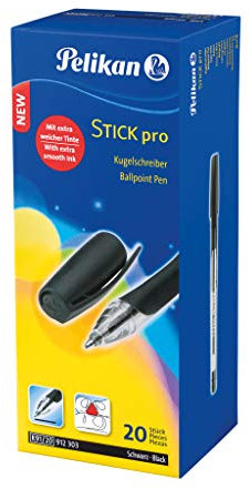 Pelikan Kugelschreiber Stick pro, 1 Box mit 20 Stück, Schreibfarbe: schwarz