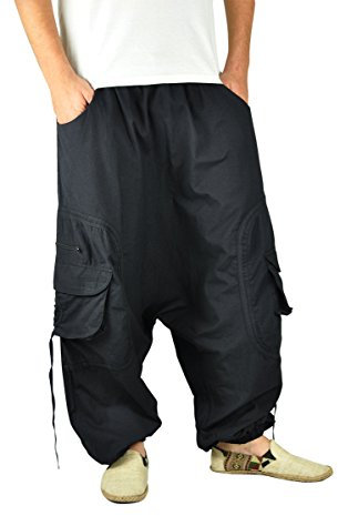 virblatt - Haremshose Herren | Baumwolle | Aladinhose Herren Goa Hose Herren Hippie Hose Skater Hose Yogahose Pumphose Sommer Parachute -Abgefahren M-XL schwarz