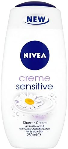 NIVEA Shower Cream Gel Rich Moisture Sensitive (250ml), Body Wash with Soothing Chamomile Extract, Sensitive Body Wash for Women, pH Skin-Balanced Shower Gel