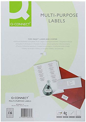 Q-Connect Multipurpose Labels 99.1x34mm 16 Per Sheet White (1600 Pack) KF26053