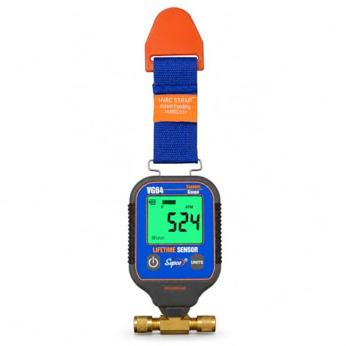 Supco VG64 Vacuometro digitale portatile (range: da 0 a 19000 micron) per impianto di refrigerazione, pompe per vuoto con tubo e cinghia (alto vacuometro digitale portatile)