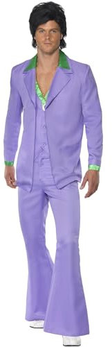 Smiffys Costume completo anni '70 lavanda giacca con finta maglietta e panciotto, pantaloni Halloween