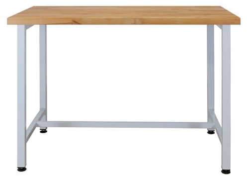ADB Werkbank mit Arbeitsplatte und Untergestell 40933, Buche Massiv, Stahl Pulverbeschichtet, 1200x600x840 mm, Lichtgrau RAL 7035