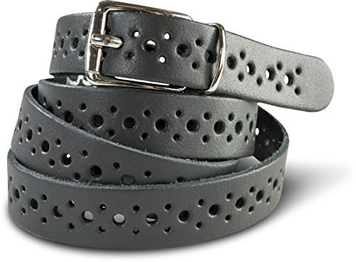 SCAMODA Damengürtel aus Echtleder mit Lochmuster, silberner Gürtelschnalle - Made in Germany (Grau - 100/BW85 - Br. 3cm)