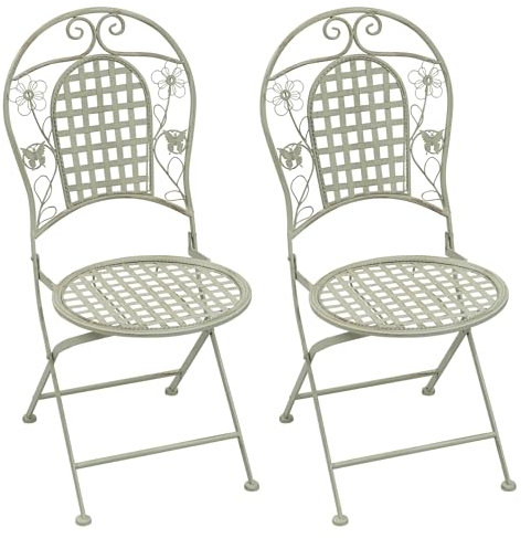 Maribelle White Round Metal Floral Designed Folding Outdoor Garden Patio Chairs X 2