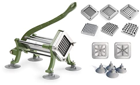 New Star Foodservice Commercial Grade French Fry Cutter with Complete Combo Sets, Die Cast Iron and 18/8 Stainless Steel, 1/4-Inch, 3/8-Inch, 1/2-Inch, 6-Wedge, and 8-Wedge Replacement Blades