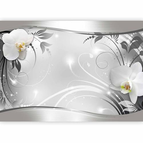 Fototapete murando Blumen 100x70 cm Vlies Tapeten Wandtapete XXL Moderne Wanddeko Design Wand Dekoration Wohnzimmer Schlafzimmer Büro Flur weiß grau silber Orchidee Ornament Abstrakt b-A-0078-a-b