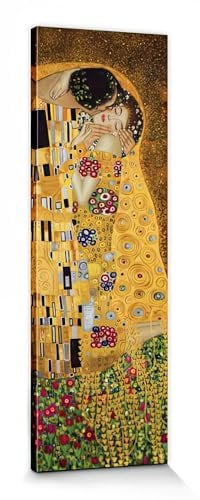 1art1 Kunstdruck auf Leinwand Der Kuss Gustav Klimt 1 teiliges mehrfarbiges Canvasbild mit Keilrahmen als Wohnung Dekoration für Ihr Zuhause in Größe 120 x 40 cm