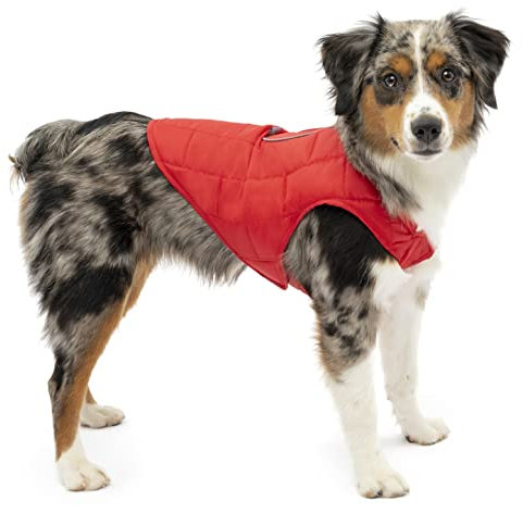 Kurgo Loft Hundejacke, Mit Hundegeschirr kombinierbar, Wasserdicht und reflektierend, Ideal für den Winter, Größe XS, Rot/Grau
