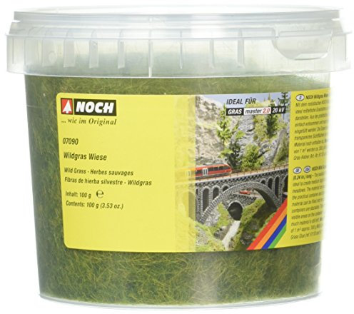 NOCH Wildgras „Wiese“, mit statischem Grass, 6 mm Höhe in 100 g Dose für Modellbau und Dioramen, geeignet für Spurweiten G, H0, TT, N