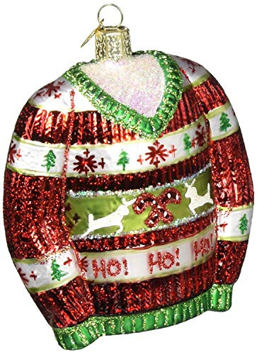Old World Christmas Festive Christmas Sweater Glass Blown Ornament for Christmas Tree, Handcrafted Holiday Decoration, Holiday Collection