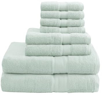 Madison Park Signature Luxuriöses Badetuch-Set, 800 g/m², 100% Baumwolle, sehr saugfähig, schnell trocknend, Hotel- und Spa-Qualität für Badezimmer, Verschiedene Größen, Meeresschaum, 8-teilig