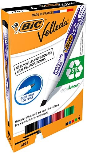 BiC 11990017 Whiteboard-Marker Keilspitze Strichbreite 3,7-5,5 mm 4 Stück sortiert, Blau