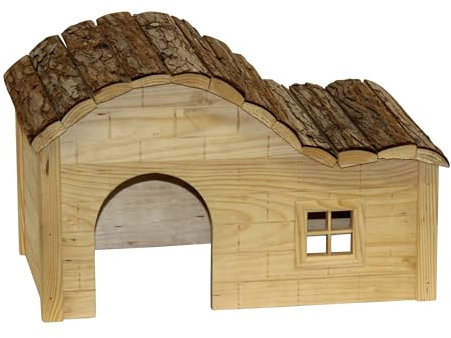 Kerbl Häuschen Welle Nature (Farbe Natur, L x B x H 30 x 20 x 20, für Hasen/Kaninchen/Meerschweinchen uvm.) 82757