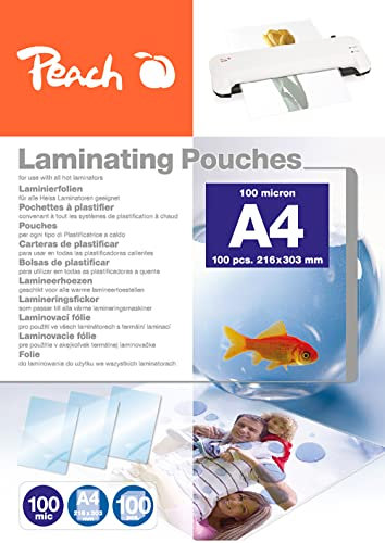 Peach Laminierfolien A4 - 100 mic - 100 pouches - glänzend - Premiumqualität für beste Laminierergebnisse - kompatibel mit Geräten aller Markenhersteller - PP500-02