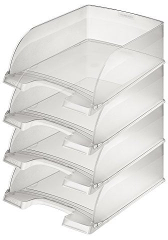 Leitz Briefkorb A4 Jumbo 4er Pack, Briefablage mit extra großem Fassungsvermögen in Premium-Qualität, Stapelbare Ablagefächer als Organizer, Kombinierbar mit Plus-Serie, Transparent, 52330003