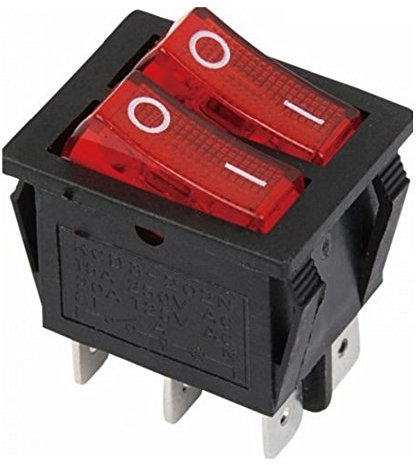 TecnoStore® INTERRUTTORE LUMINOSO DOPPIO 6 CONTATTI A BILANCIERE 250V 15A ON/OFF ROSSO tasto