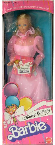 1983 Barbie - Happy Birthday - Barbie en robe rose à petits pois blancs et ses cadeaux - #1922