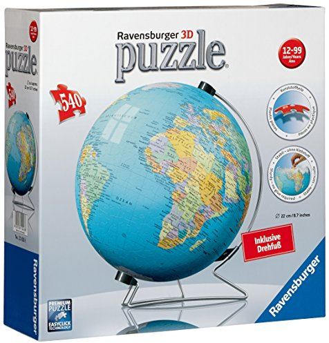 Ravensburger 12426-Erde in Deutscher Sprache inklusiv Drehfuß (Globus)-Puzzleball 540 Teile