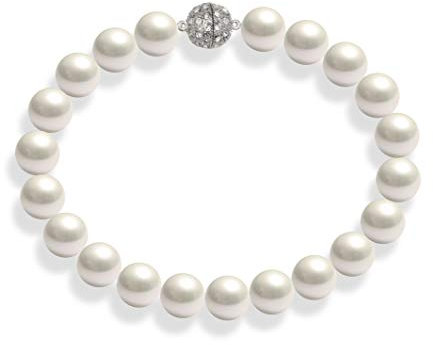 Schmuckwilli Perlenkette für Damen Magnetverschluß - 50cm Länge mit 20mm großen weißen runden Mallorca Perlen - Muschelkernperlen Kette für jeden Anlass - die Halskette Pearl Necklace für Frauen