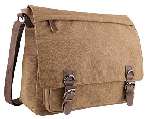 AIZBO Men's Canvas Shoulder Messenger Bag, Crossbody Day Bag 15 Inches Laptop Bag Satchel Bag for work(Brown)