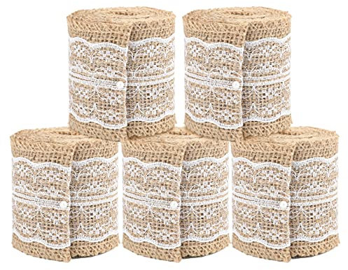 G2PLUS 10M Juteband mit Spitze, 6CM Vintage Basteln Jutebänder,Jute Spitze Dekoband für Hochzeit Geschenke Weihnachten Deko