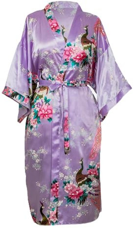 CCcollections Long Kimono Robe pour Femme, Peignoir de Luxe Léger - Élégante Robe de Nuit & Peignoir de Mariée, Cadeau Parfait pour une Douche Nuptiale & Loungewear de Luxe-Violet Clair (Light Purple)