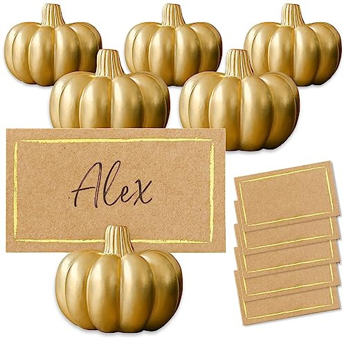 Kate Aspen Herbst-Dekor-Mini-Tischkartenhalter in Kürbisform, goldfarben, 6 Stück, perfekt für Thanksgiving-Tischdekoration, Herbst-Themen-Hochzeiten, Brautbrunch