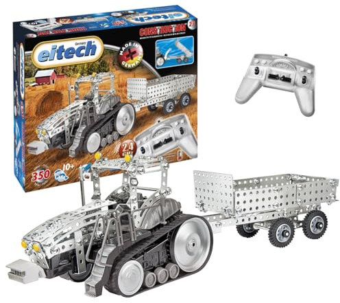 eitech 00023 Metallbaukasten - RC Traktor mit Anhänger, Modellbausatz mit 2.4 GHz, Modellbau für Erwachsene im Maßstab 1:28, Konstruktionsspielzeug für Kinder ab 10 Jahren