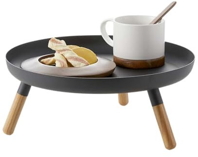 Yamazaki 5565 Plain Aufbewahrungsschale mit Beinen, schwarz, Stahl/Holz, minimalistisch, 32 x 32 x 13 cm