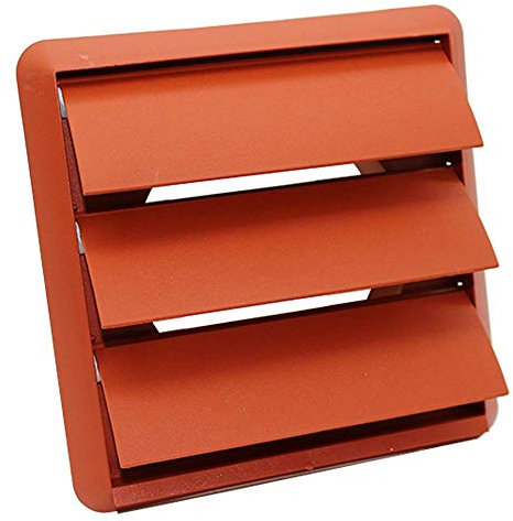 Kair Terracotta Gravity Grille 155mm External Dimension Ducting Air Vent with 100mm - 4 inch Round Rear Spigot and Not-Return Shutters