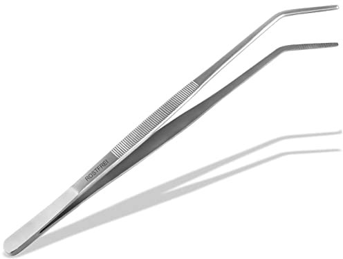 Gebogene Pinzette, 60 cm, mit Innenzahnung, rostfreier Edelstahl