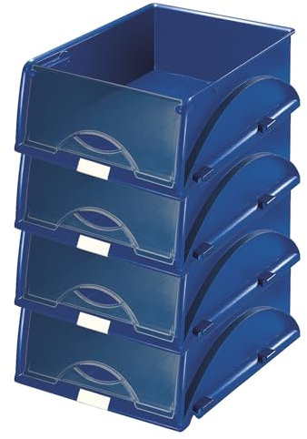 Leitz Ablagekorb A4, 4er Pack, Ideales Sortier- und Ablagesystem für Poststellen und Kopierräume, Blau, Sorty, 52310035