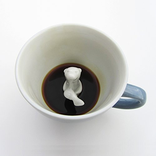 Ceature Cups Otter-Keramiktasse (325 Milliliter, Graublau) | Auf der Innenseite versteckte Tiermotive | Weihnachts- und Geburtstagsgeschenk für Kaffee- und Teeliebhaber