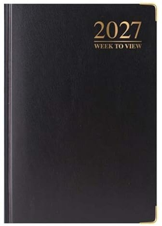 2027 A5 Week To View Hardback Diary with Metal Corners & Ribbon Marker - Black